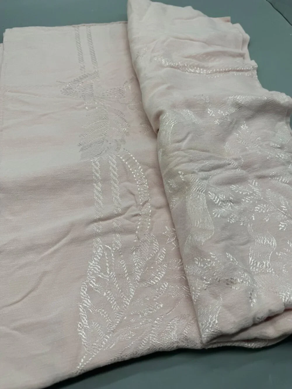 light Pink Embroidered tablecloth rectangle floral Easter spring 52x70